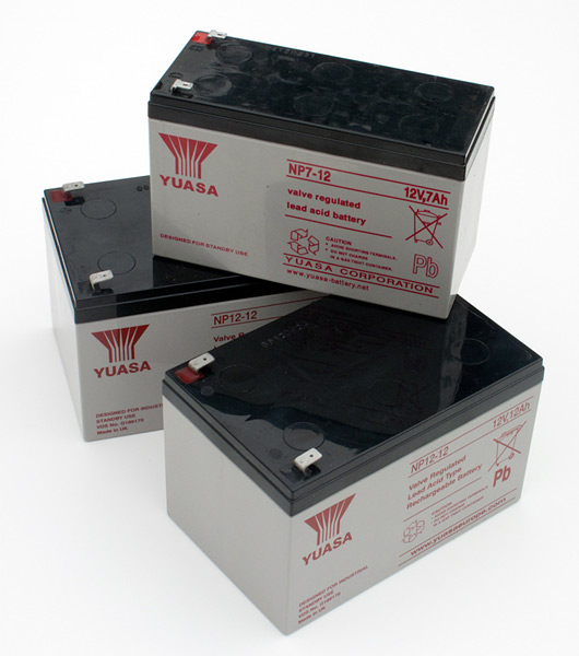 Sealed Lead Acid batteries like these are commonly found in photo video lighting equipment. Either carried in shoulder bags for portability or inside location flash power packs. 