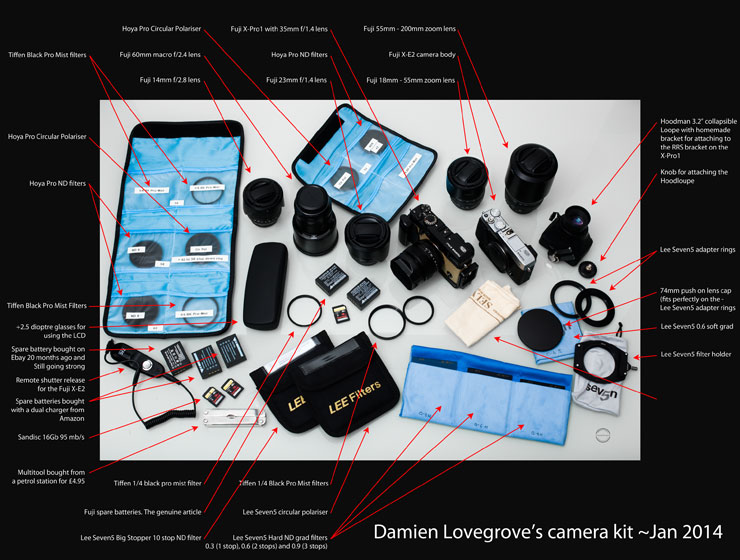 Here is a graphic showing my extended kit. (Click on the picture to see a larger version). I never take all this out on a shoot, I cherry pick the bits I need.